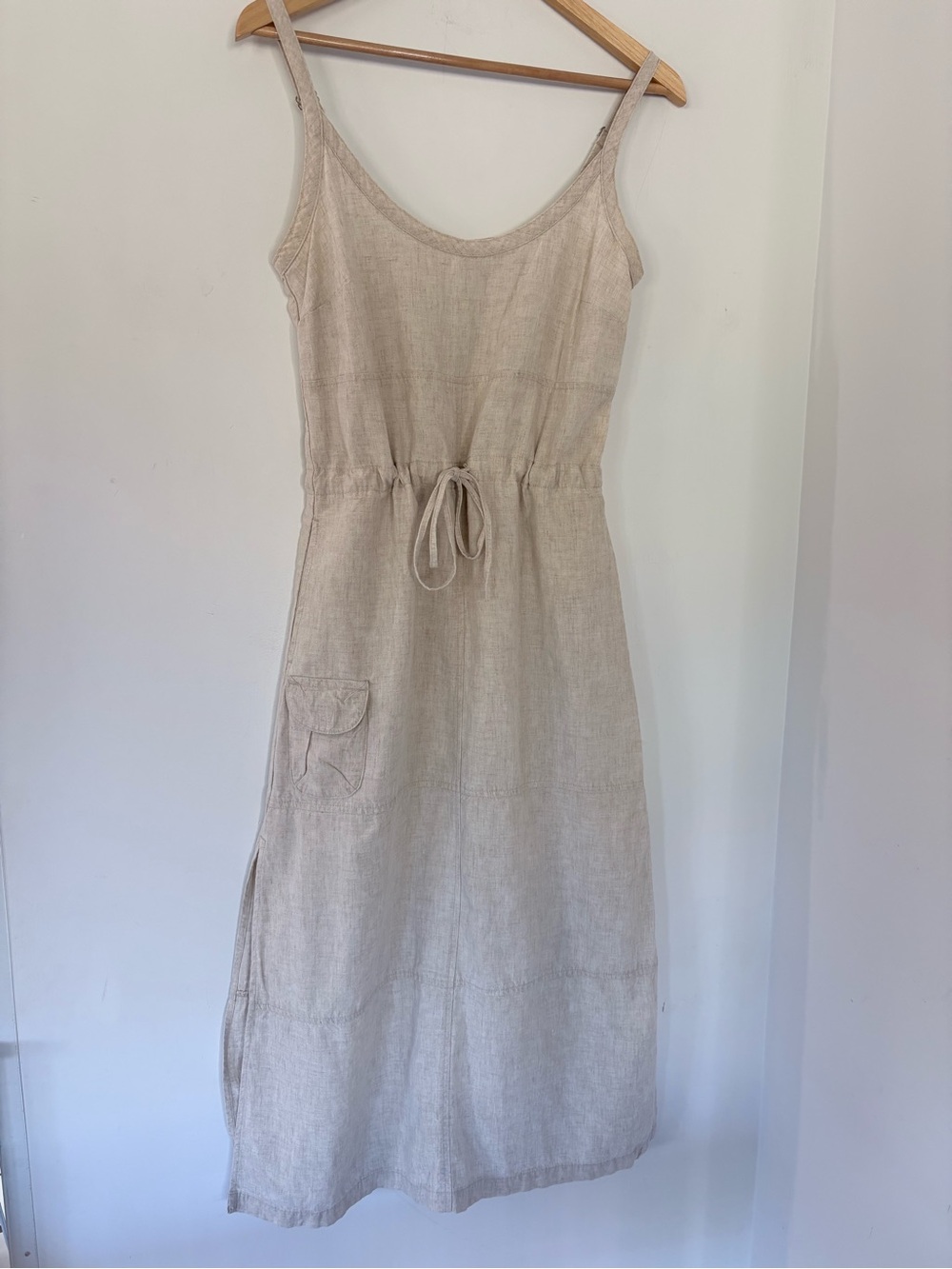 TERRITORY AHEAD XS Linen Blend Midi Dress Oatmeal Sleeveless Boho Granola Nature